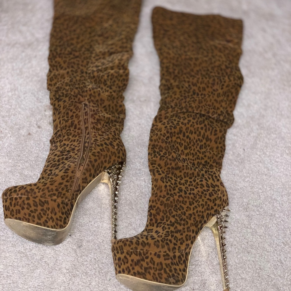 Knee high leopard boots